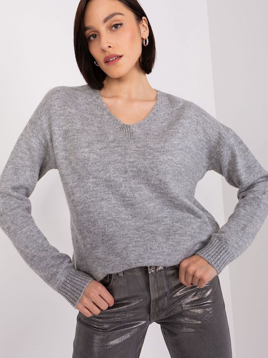 Rue Paris Damen Langarm Pullover grey