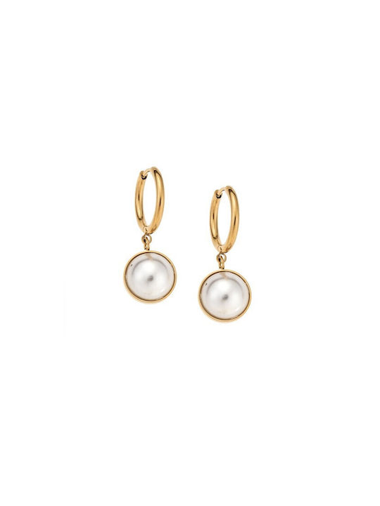 Senza Earrings Hoops made of Steel with Pearls