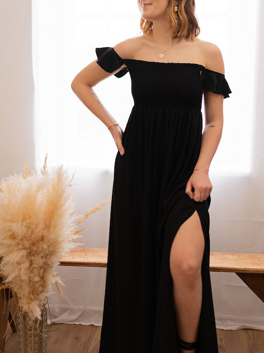 Celeste Maxi Φόρεμα με Βολάν Μαύρο
