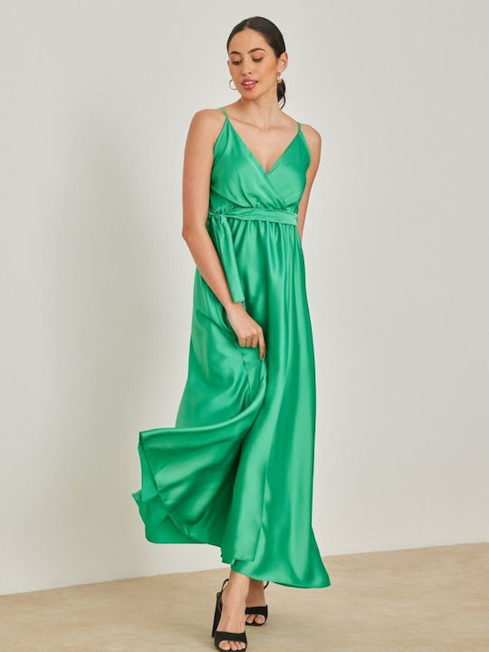 FN Fashion Maxi Evening Dress Satin Green