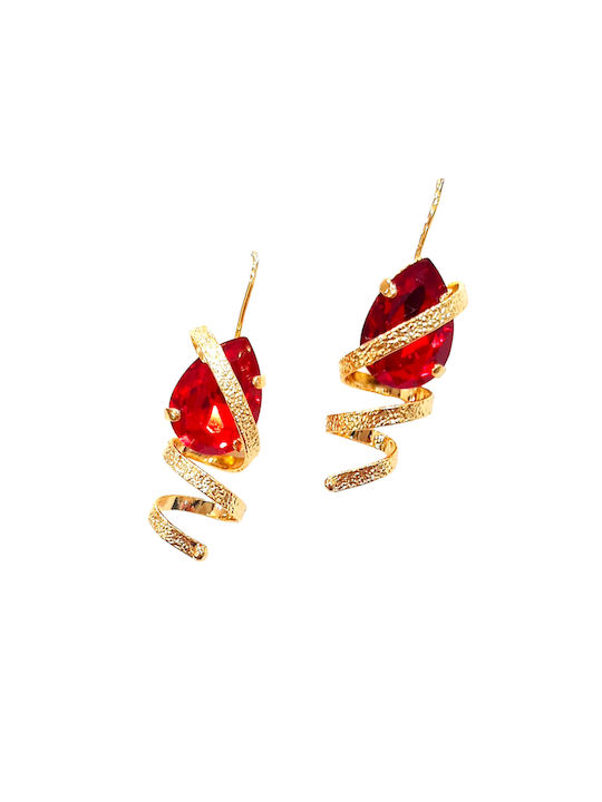 W'el Woman's Elegance Обици Позлатен с Камъни Red