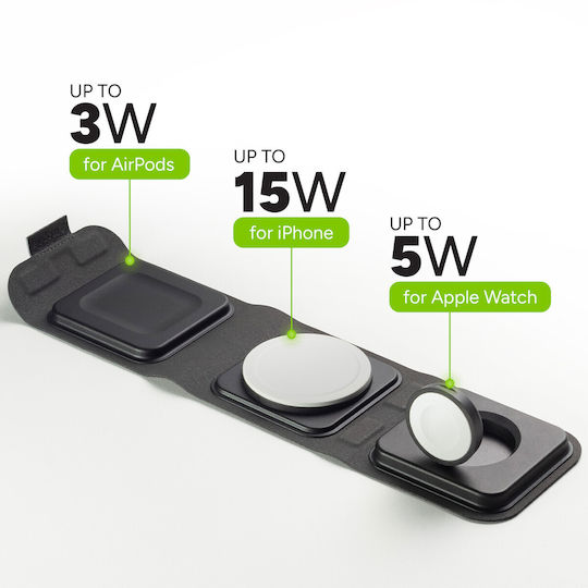 Mophie Ασύρματος Φορτιστής (Qi Pad) Μαύρος (Travel Charger 3in1)