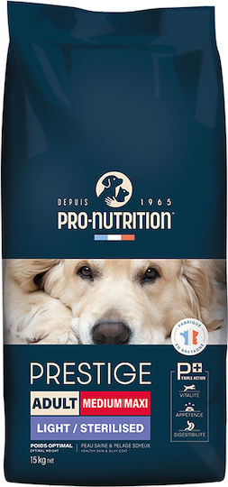 Flatazor Prestige Adult Medium Maxi Light/sterilized 15kg Dry Food for Neutered Dogs with Chicken, Duck, Turkey, Pork, Apple and Fish