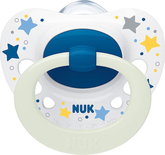 Nuk Ορθοδοντική Πιπίλα Σιλικόνης Signature Stars Αστεράκια Λευκό / Μπλε με Θήκη για 0-6 μηνών