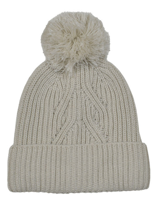 Pom Pom Beanie Γυναικείος Σκούφος Πλεκτός σε Μπεζ χρώμα