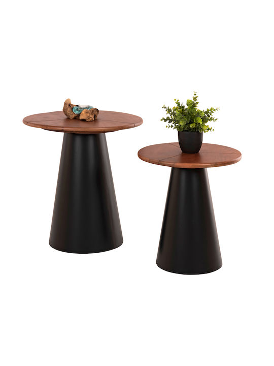 Rund Beistelltisch Sunni aus Massivholz Black 2Stück B48.5xT48.5cm