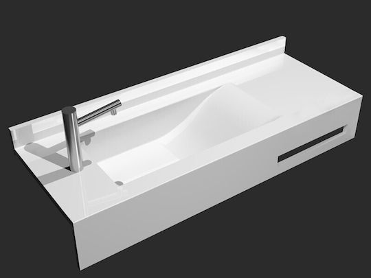 Sanitec 703 Half Wave Single Montat pe perete Suspendat / Deasupra Blatului Chiuvetă Porțelan 150x37cm Alb