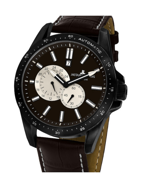 Jacques Lemans Watch Chronograph Automatic with Black Leather Strap