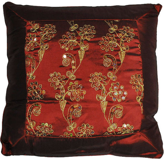 Inart Throw Pillow Burgundy-Gold 45x45cm Inart Throw Pillow Burgundy-Gold 45x45cm