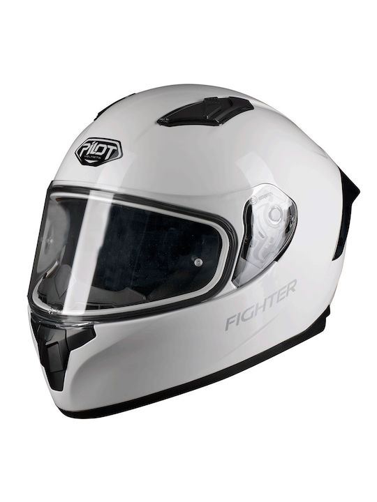 Pilot Fighter Full Face Helmet ECE 22.05 Flipper Gloss White