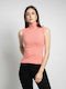 Fashioncore Women's Sleeveless Sweater Cotton Turtleneck Pink