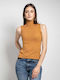 Damen Ärmellos Pullover Rollkragen Camel