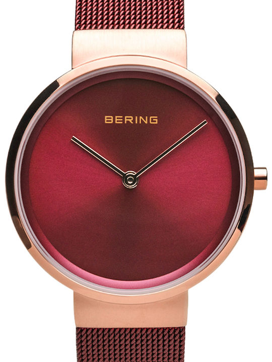 Bering Time Ladies Women's Watch with Burgundy Metal Bracelet
