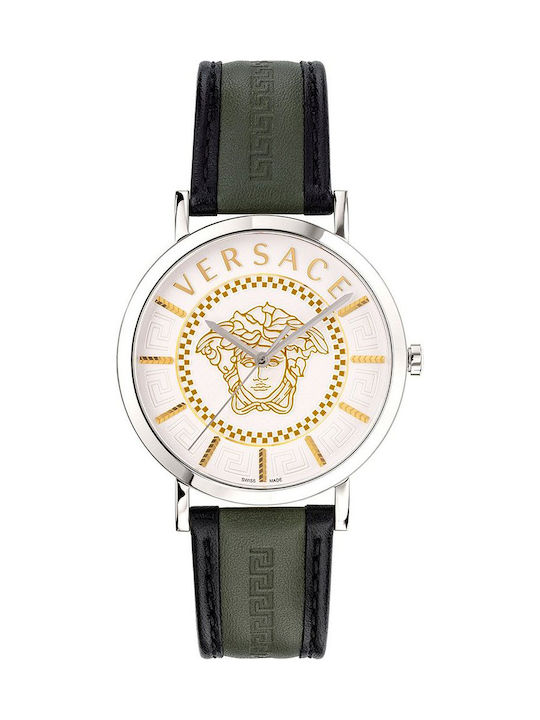 Versace Uhr Batterie mit Grün Lederarmband