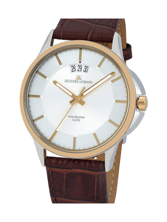 Jacques Lemans Watch Battery with Silver Leather Strap