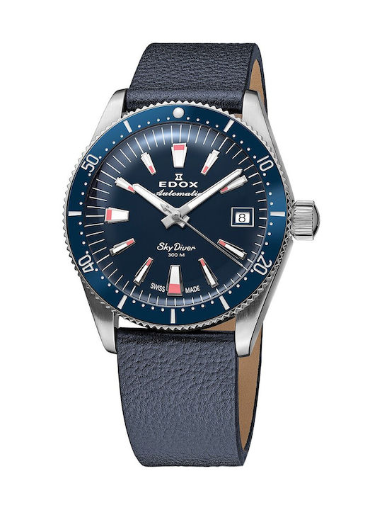 Edox Watch Automatic with Blue Leather Strap