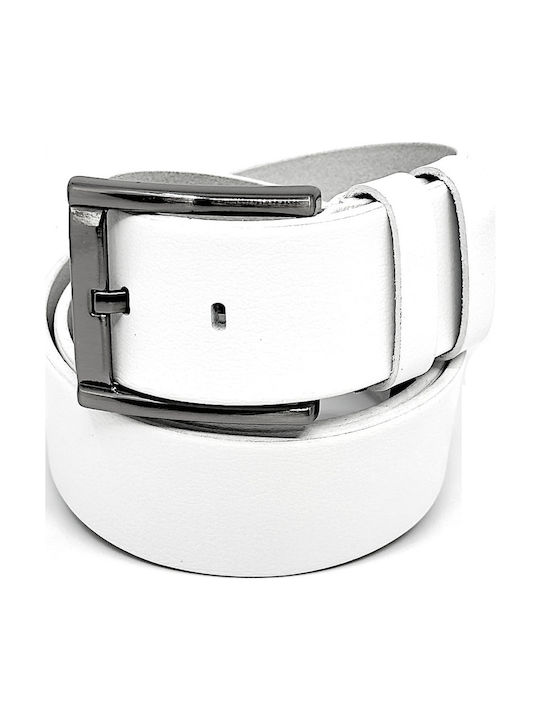 Wide Men's Belt Leather White