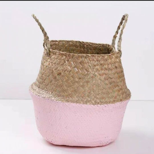 Natural Home Decorative Basket Wicker with Handles Pink
