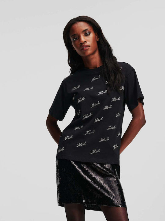Karl Lagerfeld Rhinestone Women's T-shirt Black.