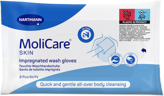 Hartmann Molicare Skin Impregnated Wash Gloves for Body Bedridden / Patients 8 Pieces