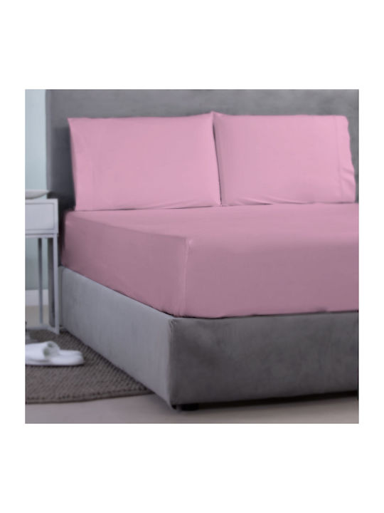 Aslanis Home Σεντόνι King Size με Λάστιχο 180x200+35εκ. Satin Plain Ροζ Απαλό