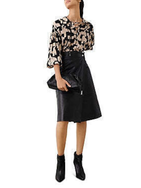 Ba&Sh Δερμάτινη Ψηλόμεση Midi Φούστα Φάκελος σε Μαύρο χρώμα