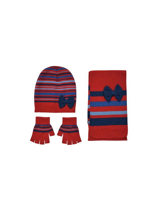 Stamion Kids Beanie Set with Gloves Knitted Red