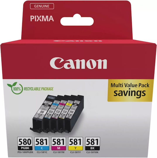 Canon CLI-581 Γνήσιο Πακέτο Μελανιών Εκτυπωτή InkJet Μαύρο / Πολλαπλό (Color) (2078C007)