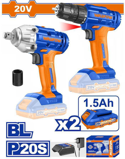 Wadfow WCK2017 Set Bohrschrauber & Schlagschrauber Brushless 20V mit 2 Batterien 1.5Ah