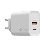 NOD Ladegerät ohne Kabel mit USB-A Anschluss und USB-C Anschluss 30W Schnellaufladung 3.0 Weißs (E-WALL AC30)
