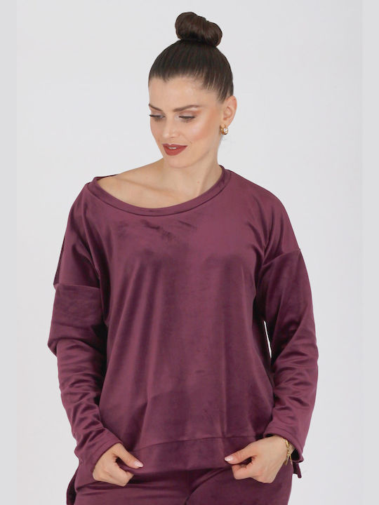 Boutique Women's Blouse Velvet Long Sleeve Burgundy