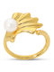 Folli Follie Ruffle Glam Γυναικείο Δαχτυλίδι Βεράκι με Πέρλες Επιχρυσωμένο