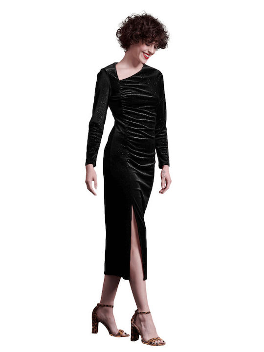 Matis Fashion Midi Φόρεμα με Σκίσιμο Μαύρο