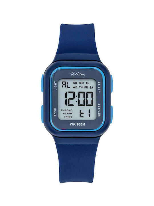 Tekday Digital Watch Chronograph Battery with Blue Rubber Strap