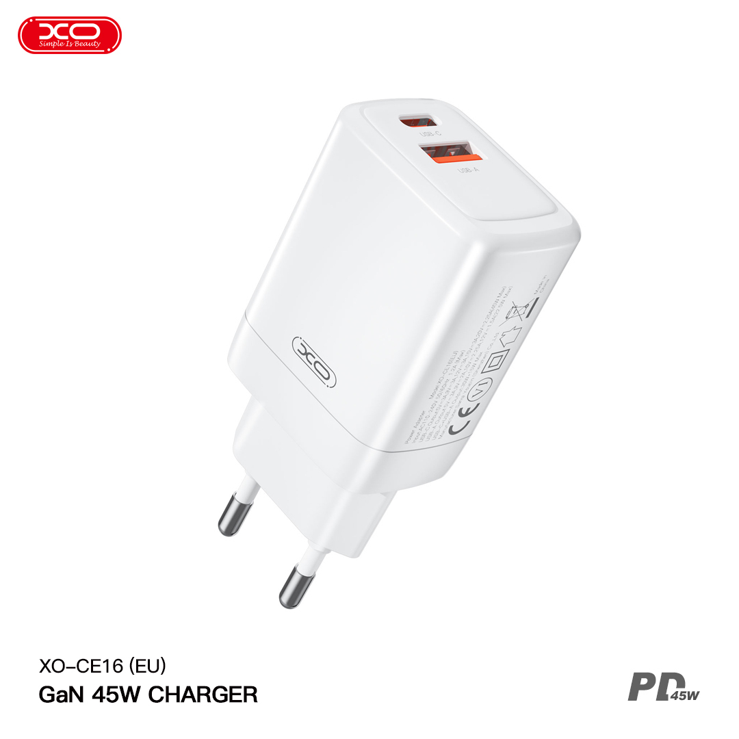 Φορτιστής τοίχου XO CE16, 45W, 1x USB-C, 1x USB-A