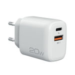 NOD mit USB-A Anschluss und USB-C Anschluss 20W Schnellaufladung 3.0 Weiß (E-WALL AC30)