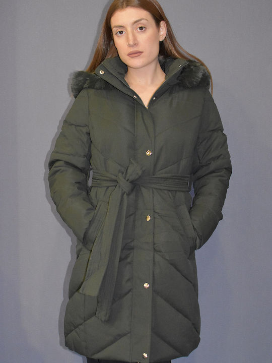 Lang Damen Puffer Jacke für Winter Green (Green)
