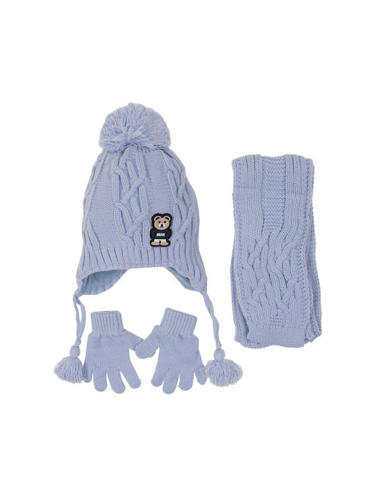 Kitti Kids Beanie Set with Scarf & Gloves Knitted Light Blue