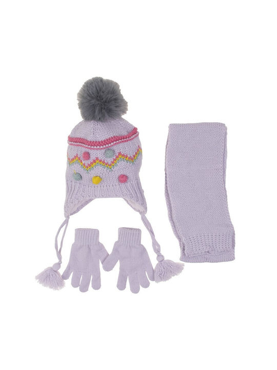 Kitti Kids Beanie Set with Scarf & Gloves Knitted Lilac