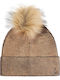 Pom Pom Beanie Beanie Knitted in Brown color