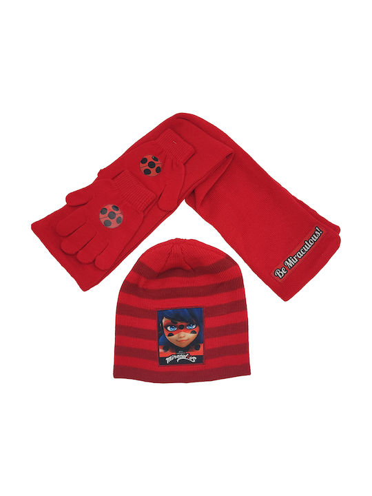 Gift-Me Kids Beanie Set with Scarf & Gloves Knitted Red