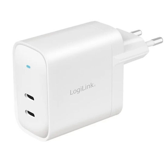 LogiLink Φορτιστής Χωρίς Καλώδιο GaN με 2 Θύρες USB-C 40W Power Delivery Λευκός (PA0282)