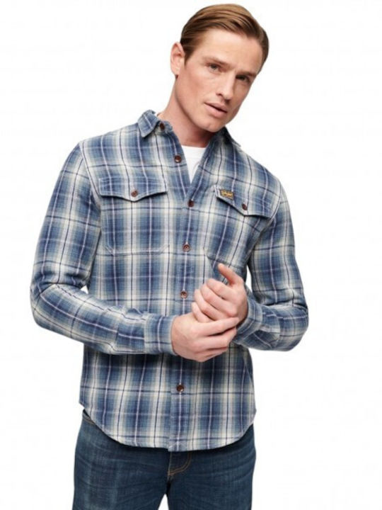 Superdry Ovin Men's Shirt Long Sleeve Cotton Blue