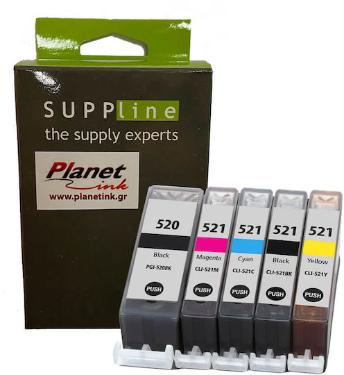 Planetink Pachet Cartușe de Cerneală Compatibile și Recondiționate pentru Imprimante InkJet Canon 520-521XL 83ml Multi (culoare) / Negru
