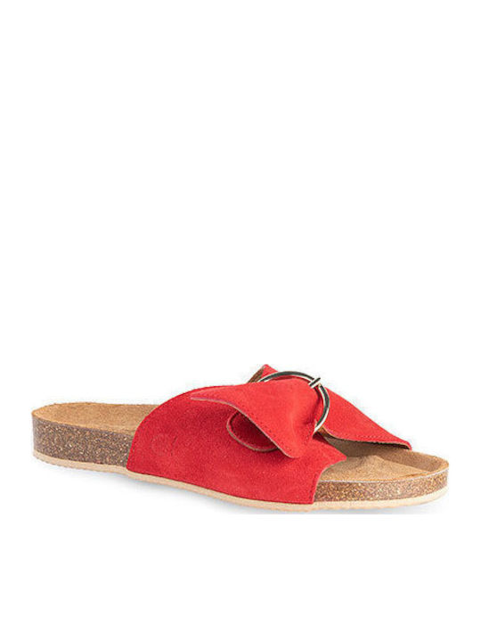 Leather Women's Flat Sandals in Red Color