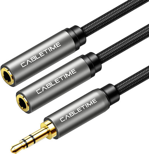 Cabletime Καλώδιο Ήχου 3.5mm male - 2x RCA female Μαύρο 0.2m 5210131039359