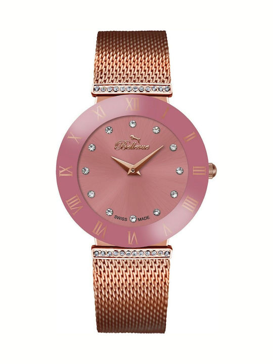 Bellevue Ceas de Damă cu Rose Gold Brățară Metalică