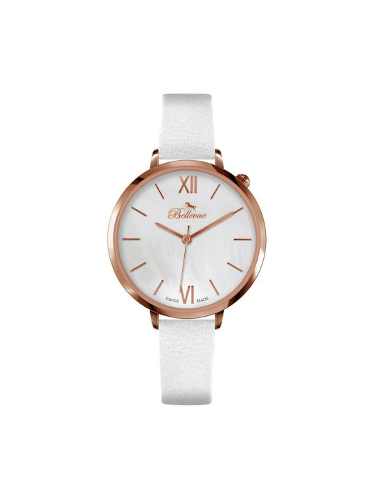 Bellevue Watch with White Leather Strap