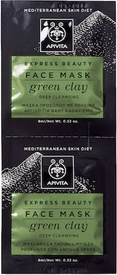 Apivita Express Beauty Green Clay Face Cleansing Mask with Clay 2pcs 8ml