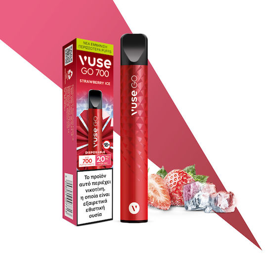 Vuse Go Disposable E-Cigarette 700 Puffs Strawberry Ice 2ml 20mg Red 20mg/ml